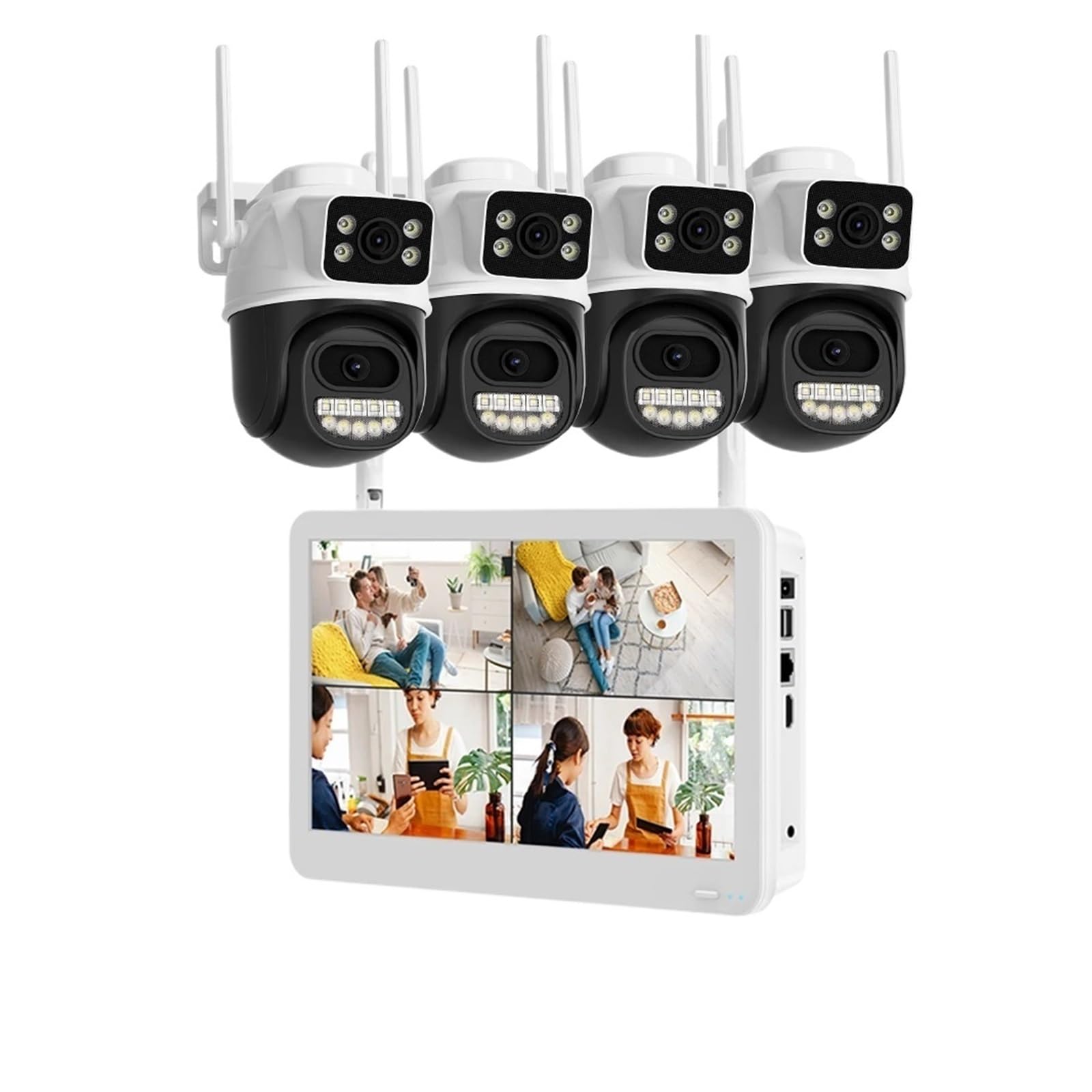 Kit De Seguridad Inalámbrico PTZ 8 Canales Y 6 MP con Doble Lente, WiFi, Grabador NVR, Cámara IP, Videovigilancia Audio Bidireccional(500g,8CH NVR 4PCS Cameras)
