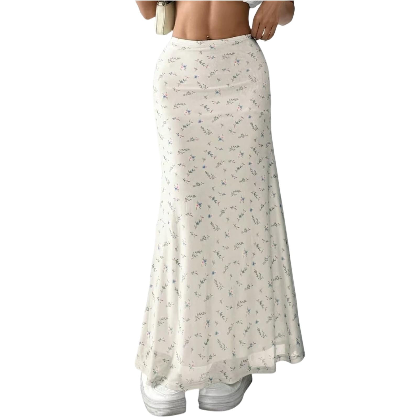 Floral Maxi Skirts for Women Trendy Bodycon High Waisted Pencil Skirt Summer Boho Wedding Guest Chiffon Long Skirt