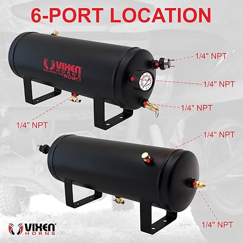 Vista 3 de Vixen Horns Compresor de aire de 12 V con tanque 1.5 galones - 150 PSI presión de trabajo Sistema de aire a bordo para bocinas de tren/neumáticos