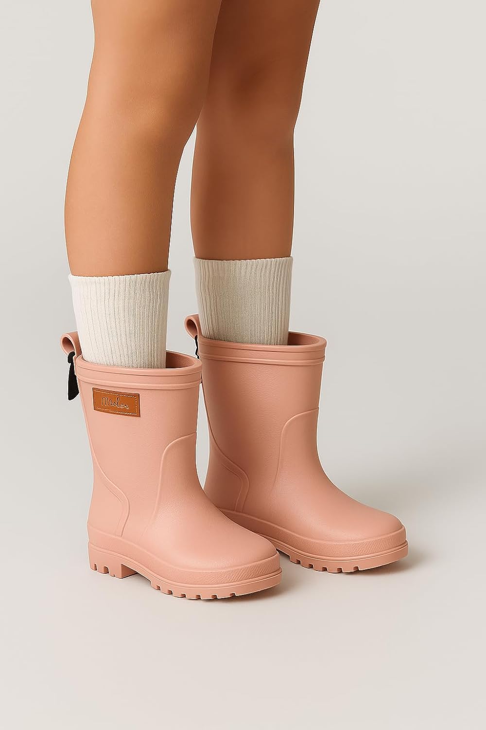 Girls Pull On Rain Boots Waterproof Mid-Calf Textured Lightweight Casual Boots