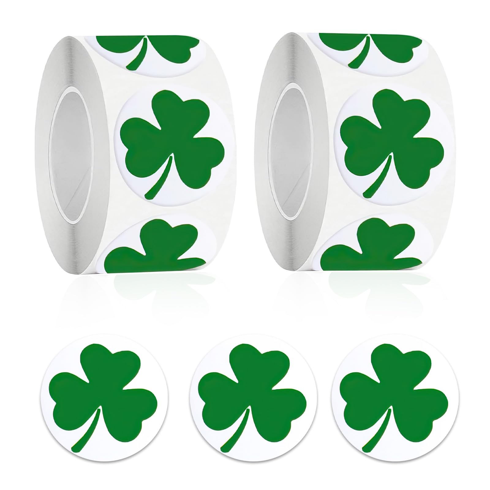 Czdtq Green 1000 Pcs St. Patrick's Day Stickers, Shamrock Roll Stickers, Luck Irish Shamrock Stickers St. Patrick's Day Decorations For Party Supplies Labels Cards Bags Wedding Birthday Packaging