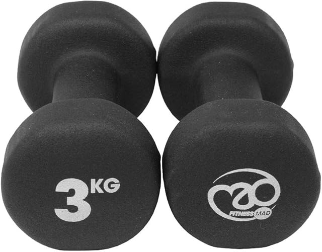 Fitness Mad Neoprene Dumbbells | Pair of Dumbbells | Home Exercise & Studio Use | Cast Iron Body with Neoprene Coating | Weights 0.5kg - 6kg, Multi Coloured & Black