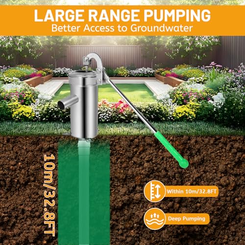 Pompe à eau manuelle acier inoxydable DBREAKS jardin puits profond 10m cour