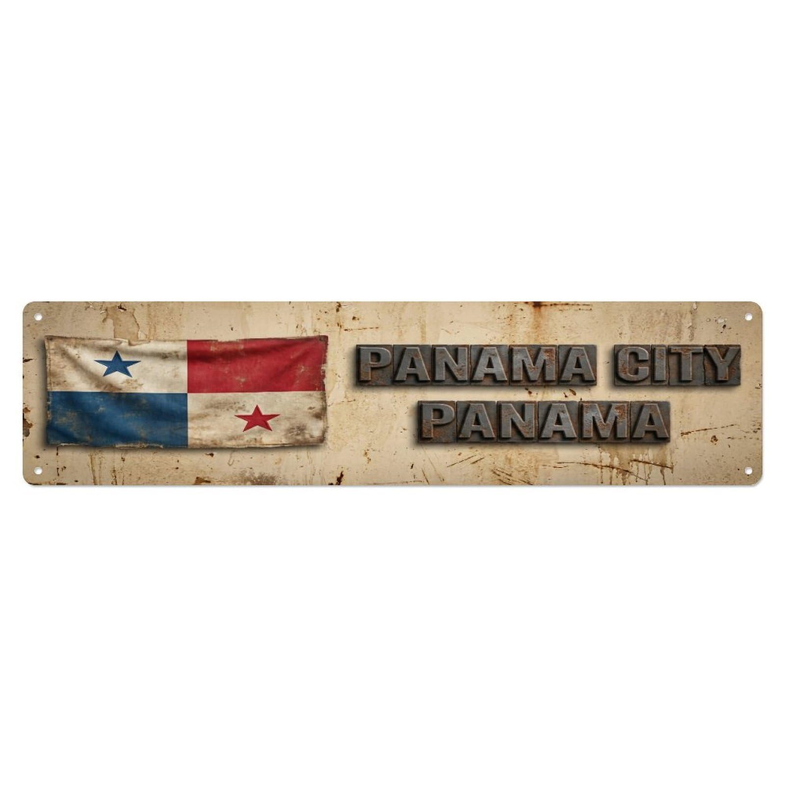 Tgrcjimh Style Metal Tin Sign Vintage Panama City Panama Flag Decor Rustic Travel