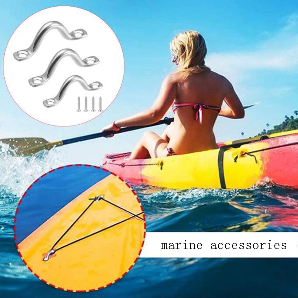 AISHOW 20 Pezzi M5 Cinghie a Occhiello in Acciaio Inox 304 Kayak Deck Loops Pad Eye Straps Gancio a Soffitto in Acciaio Inossidabile per Appendere Gancio Fisso con 40 Viti