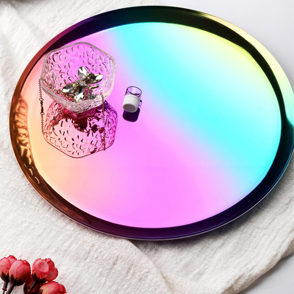 Plato de Postre de Acero Inoxidable Elegante y Chic para Almacenamiento de Alimentos y Decoración del Hogar Adecuado para Servir Frutas y Aperitivos