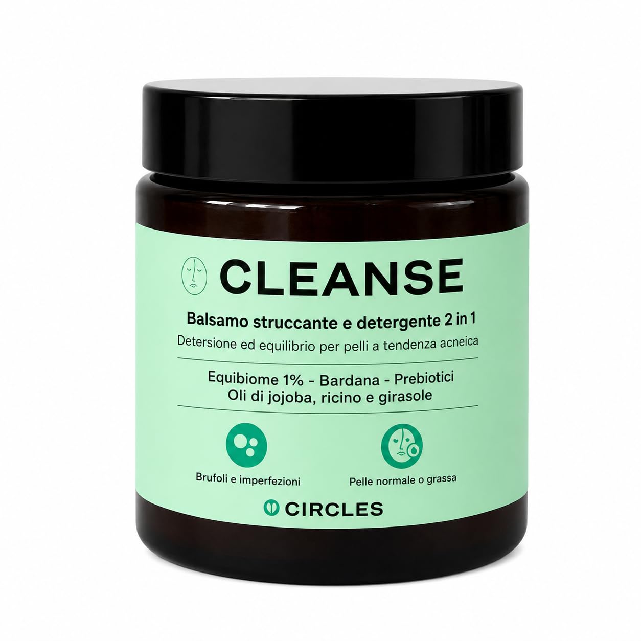 Circles CLEANSE Struccante e Detergente Viso Balsamo in Olio, Pelle Grassa e a Tendenza Acneica, Rimuove Trucco SPF e Impurita, Non Comedogeno, Vegano 100 ml Made in France