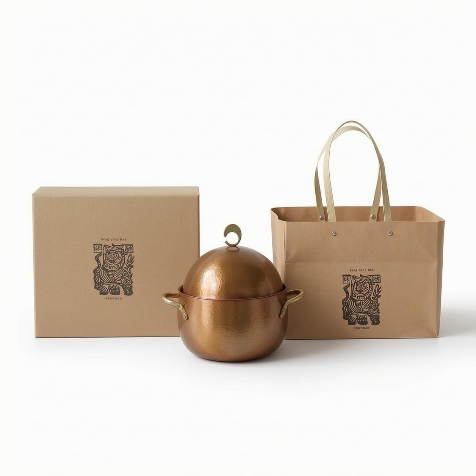 Pot Kupfertopf Kochtopf Suppentopf Schmorpfanne mit Strukturierter Oberfläche Und Warmem Kupferton Samt Passendem Deckel, Gebrannte Farbe, Geschenkbox-Set Verdickt