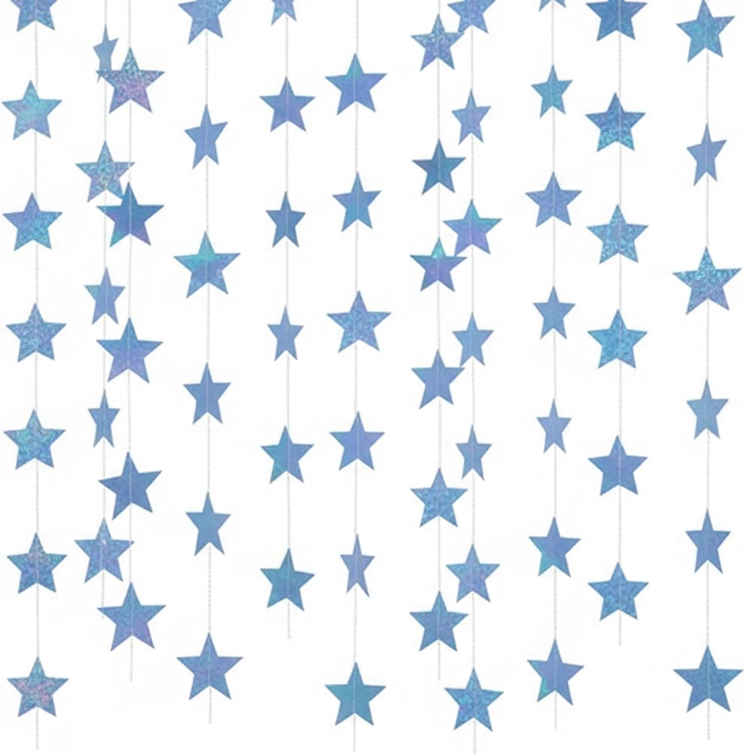 Patelai Glitter Star Garland Banner 2026 Party Decor 130 Feet Star Hanging Banner Twinkle Backdrop for Graduation Birthday Classroom Wedding Supplies(Iridescent Blue)