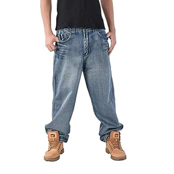 Ruiatoo Men's Baggy Jeans Loose Fit Vintage Denim Jeans Blue