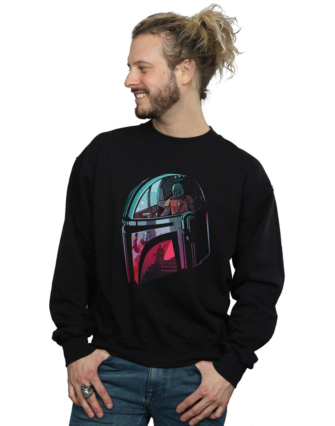 Absolute Cult Men's Black Star Wars The Mandalorian Mandalore Helmet Reflection Sweatshirt XXX-Large