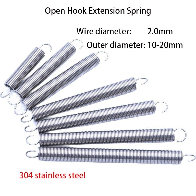 304 Stainless Steel Extension Spring, Elasticity Extension Spring with Loop Hook, Wire Diameter 2mm Elastic Coil Spring(200MM*14MM)