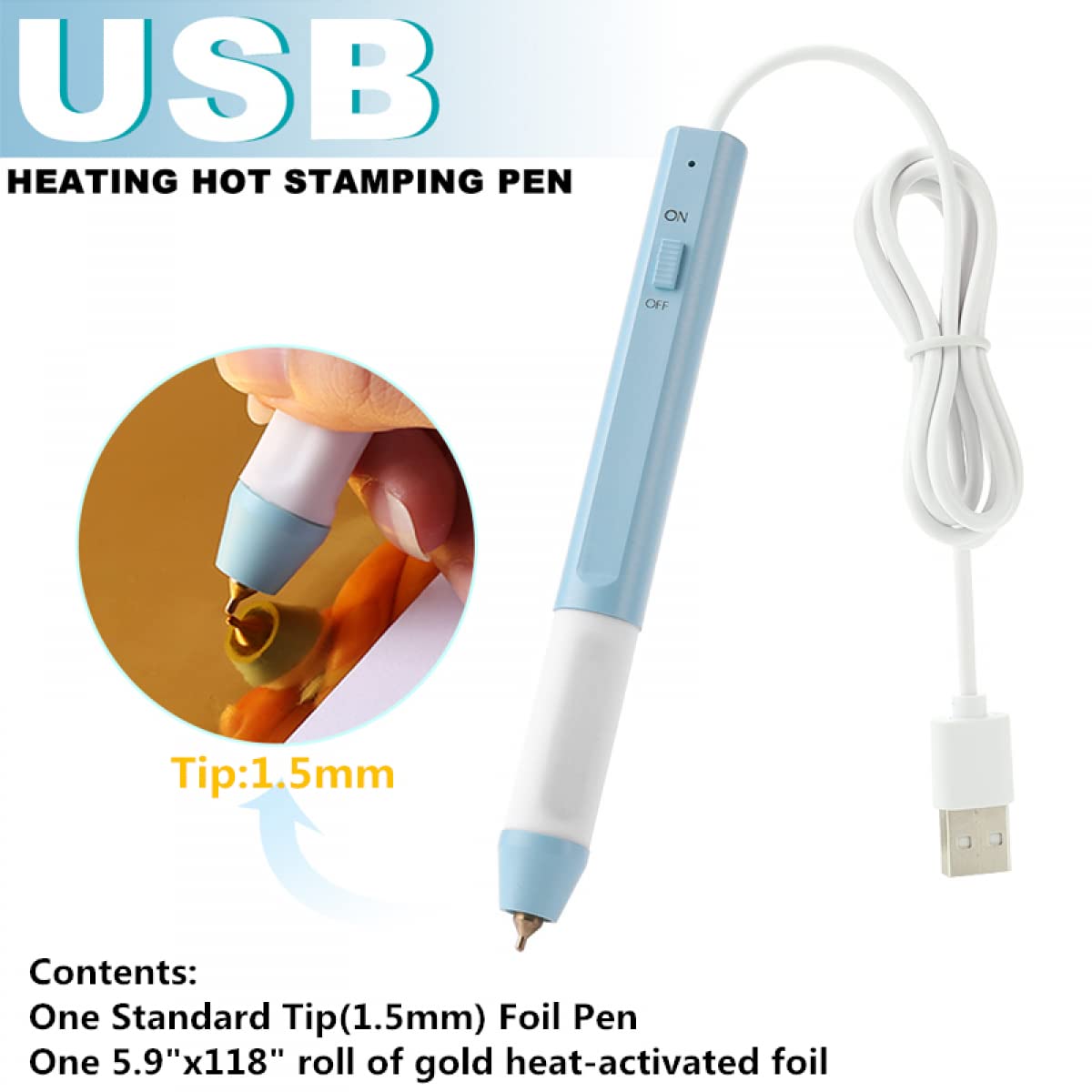 BAOFALI Hot Foil Roon & Hot Heated Foil Pens Set,Foil Quill Starter USB Heat Foil Pen for Scrapbooking Tool Kits Gold Hot Foil Roll for Card Making Craft Scrapbooking Drawing Pen (0.06inch)