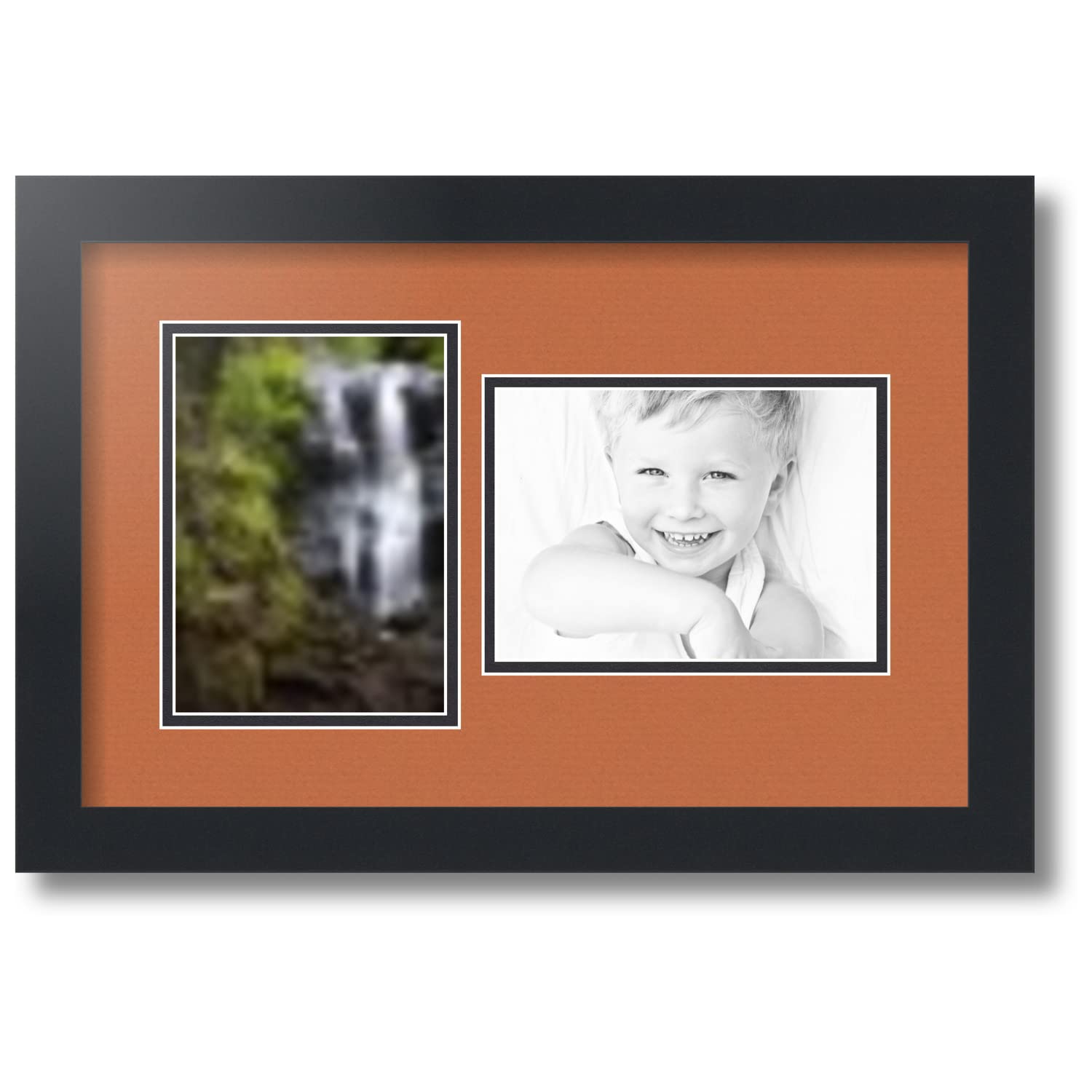 ArtToFrames Collage Photo Frame Double Mat with 2 - 5x7 Openings and Satin Black Frame