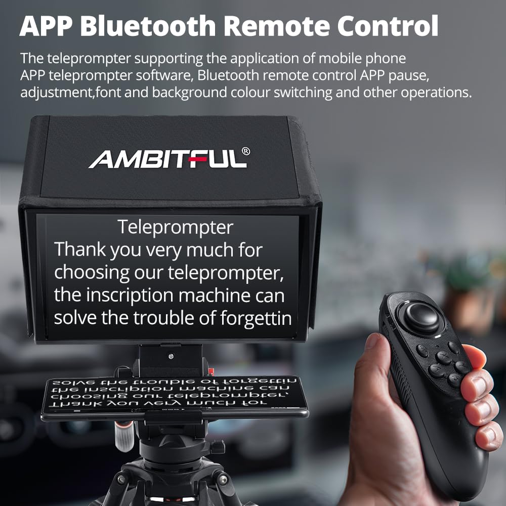 Ambitful T14Pro Téléprompteur 35,6 cm pour Appareil Photo, Tablette iPad Android, Smartphone, contrôle par Application/sans Assemblage, Compatible avec iOS Android, pour Technique en Ligne/Entretien