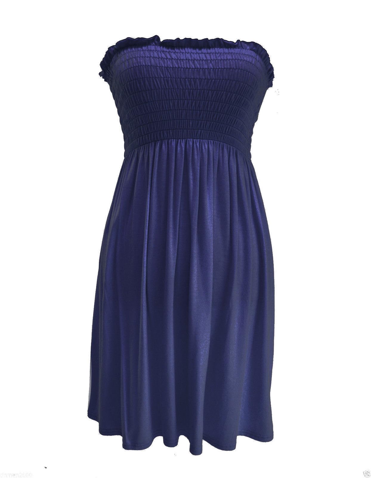 SXME MIGHT SAY Women's Off-Shoulder Sheering Top, Elasticated, Plain/Printed, Strapless Bandeau Boobtube Dress, Plus Size (UK, Numeric, 8, 26, Regular, Regular, XXXL (24-26), Navy)
