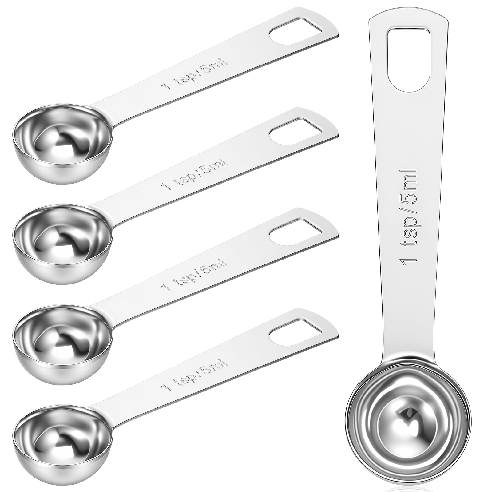 Muiltvoe 5 Pcs 1 Teaspoon Measuring Spoons, 5 ml/1 Tsp/1/3 Tablespoon/5 cc Stainless Steel Measuring Spoon Metal Single Measure Scoop for Kitchen Cooking & Baking