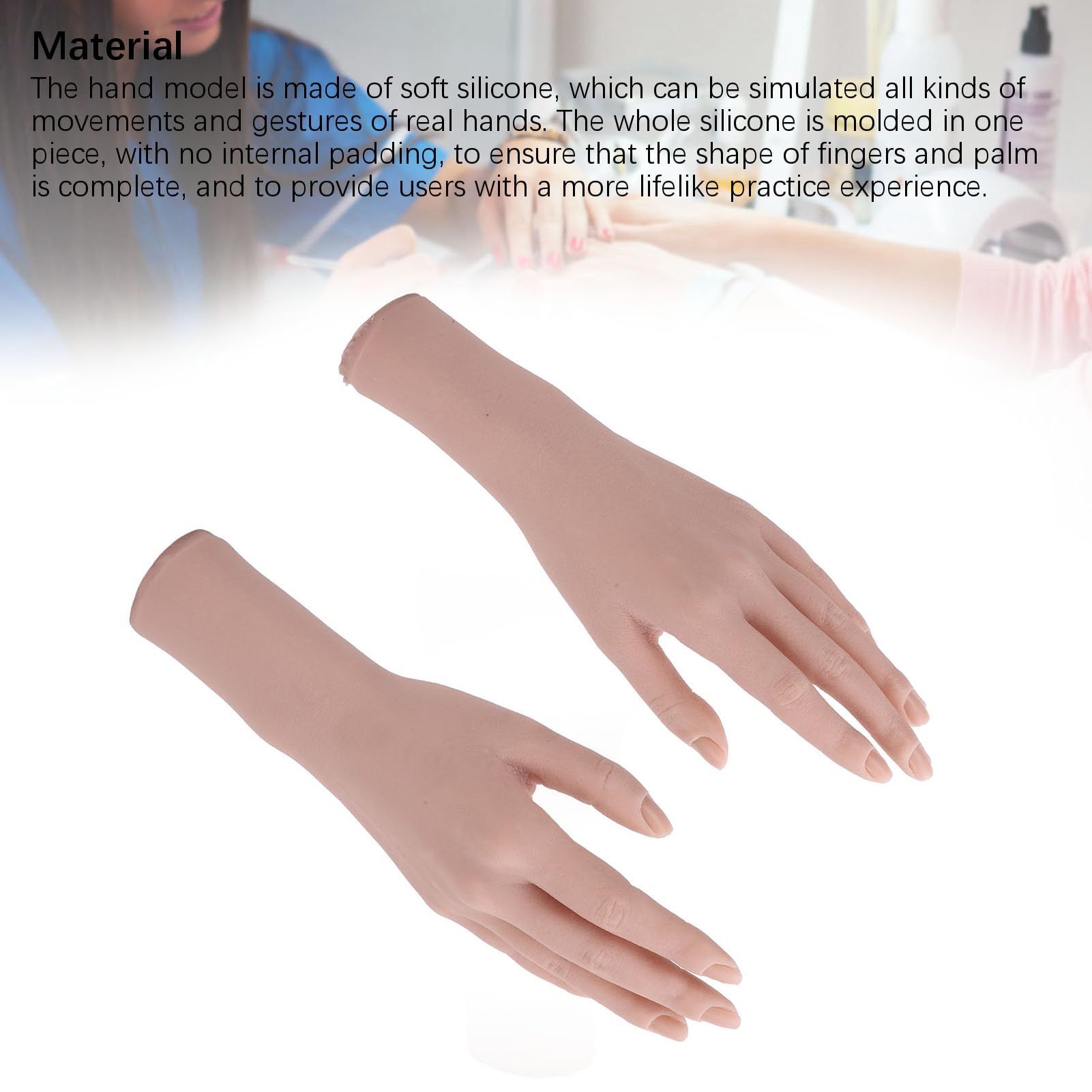 Eujgoov Nail Art Silikon Ręka Ręka Life Realsing Training dla Początkujących Manicure, Wielokrotnego Użytku Modelu żeńskiego do Pierścienia Wystawowego