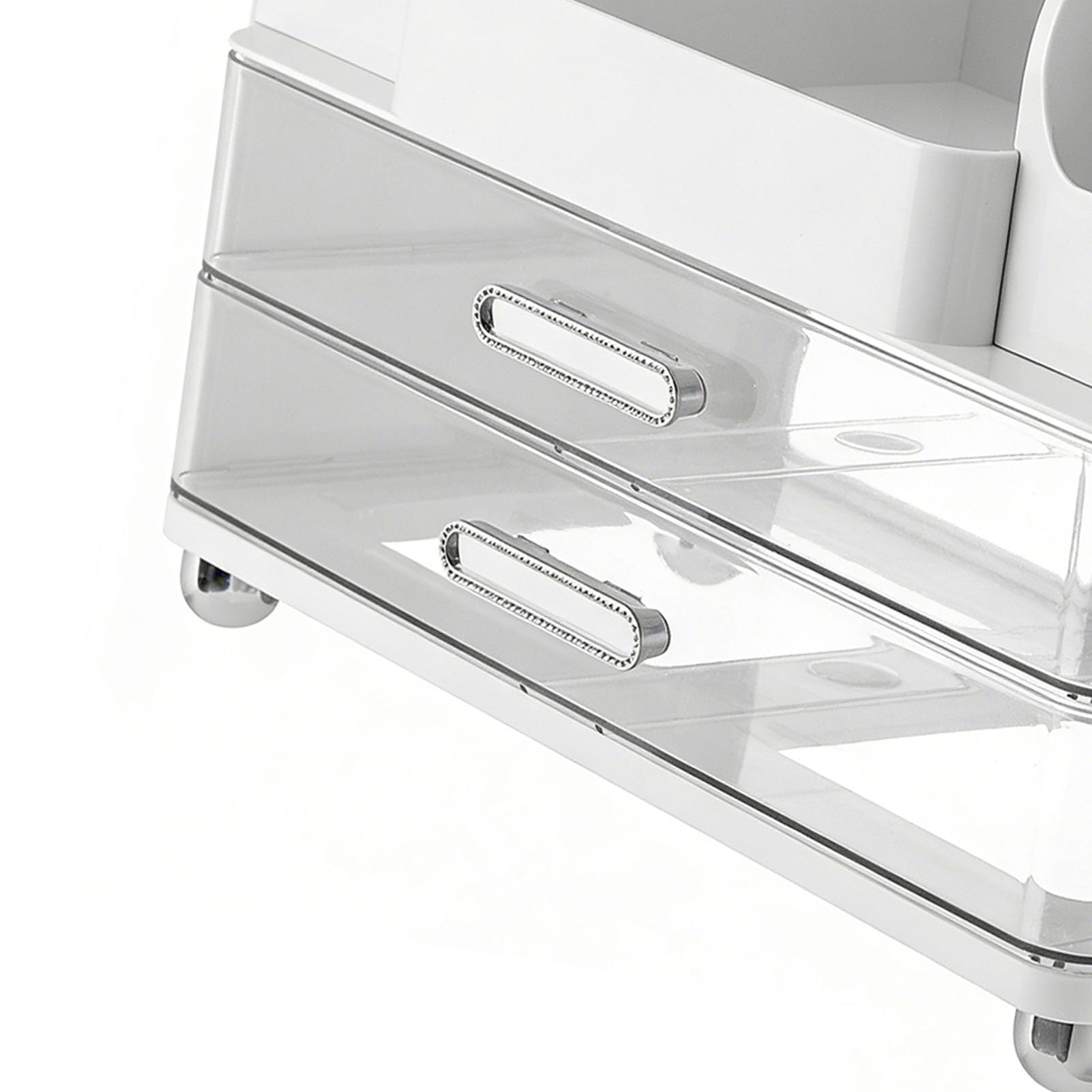 GOWENIC Organizador de Perfumes y Cuidado de la Piel con Cajones | Caja de Almacenamiento Cosmética con Tapa Transparente con Soporte para Cepillo para Encimera de Baño (WHITE)