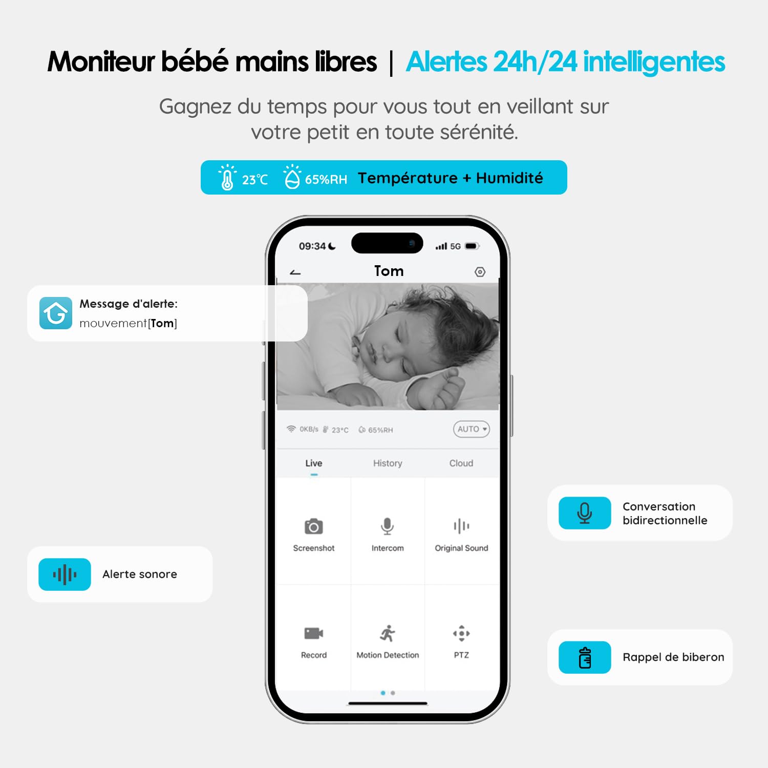 ieGeek Baby Monitor with 2 Cameras 1080P, 5" Split Screen Baby Camera, Night Vision, Temperature & Humidity Sensor - Image 3