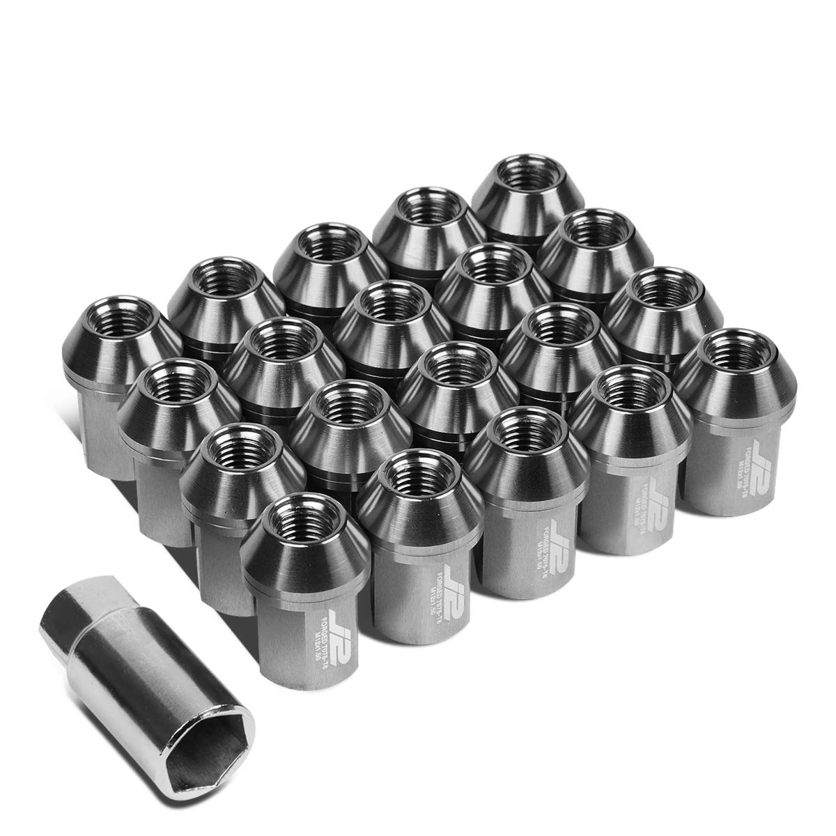 J2 Engineering 7075 Aluminum Silver M12 x 1.5 20Pcs L: 35mm Close End Lug Nut w/Socket Adapter