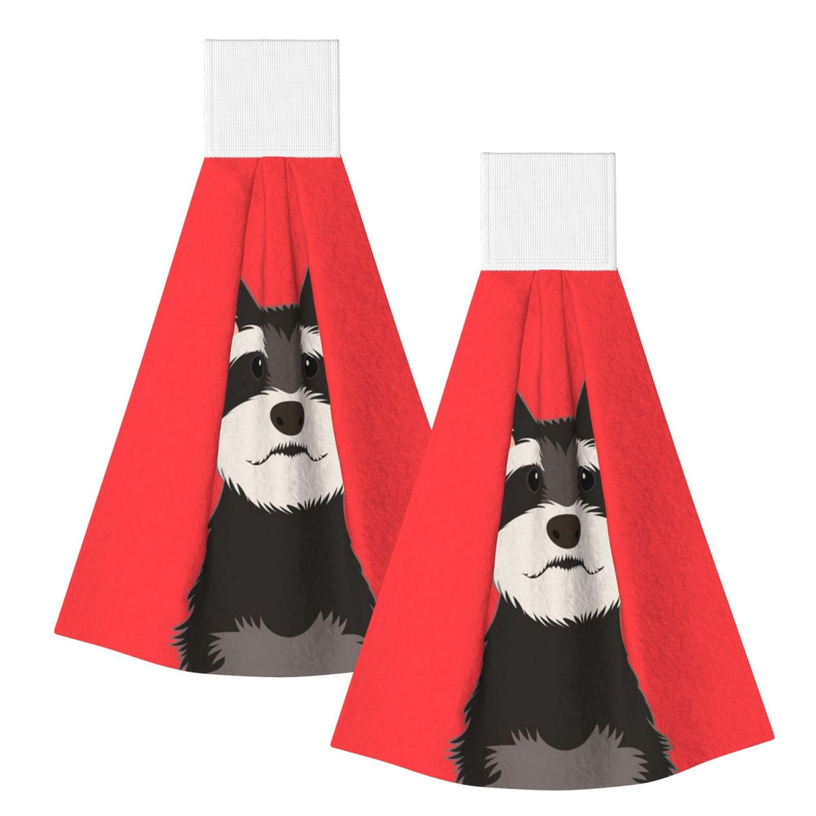DOPKLNA Schnauzer Buddy Dog, 2 Pcs Hanging Coral Fiber Hand Towels for Bathroom, Absorbent Kitchen Towels