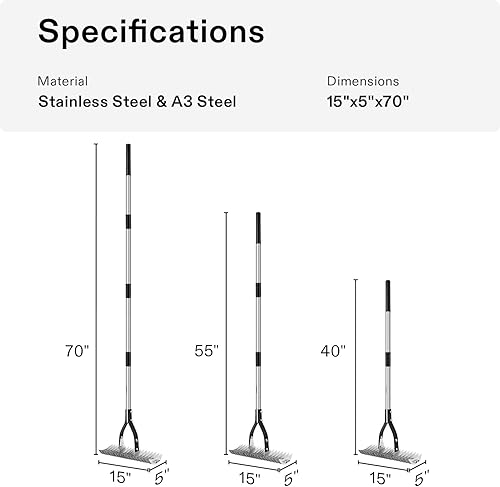 Miniatura 9 de VIVOSUN Juego de rastrillo de hojas de 2 piezas, rastrillo ajustable para jardíncamping con 159 dientes, dientes colapsados y mango telescópico (64