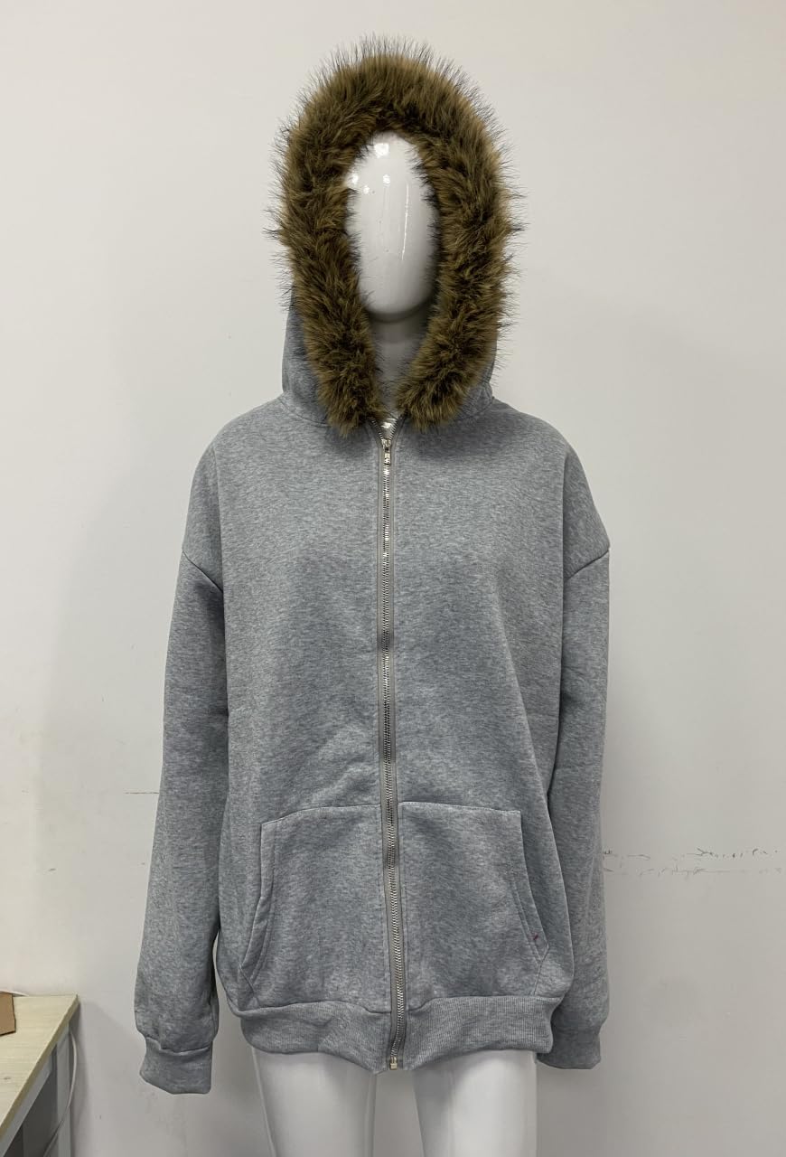 Crop Winter Coats Teen Y2k Zip Up Hoodie Fur Jackets 2000s Streetwear Emo Grunge Streetwear - Image 3