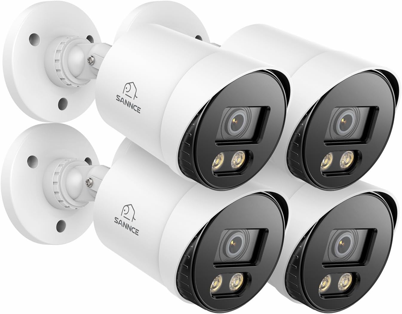 SANNCE Full Color Night Vision Security Camera, 4pcs 1080P TVI Wired CCTV Surveillance Camera for Home, Indoor Outdoor Use, Built-in 3500K Smart Warm Spotlight LED, 4 Cameras with Adapter & Cables