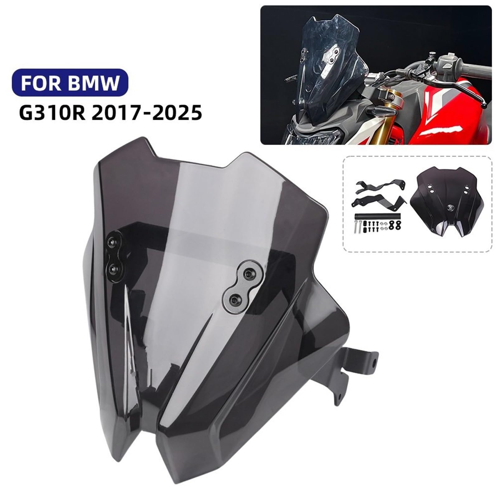 deflektory szyb przednich Pasuje do BMW G310R 2017-2025 Szyba przednia motocykla z nawigacją GPS Uchwyt na telefon Uchwyt wiatrowy