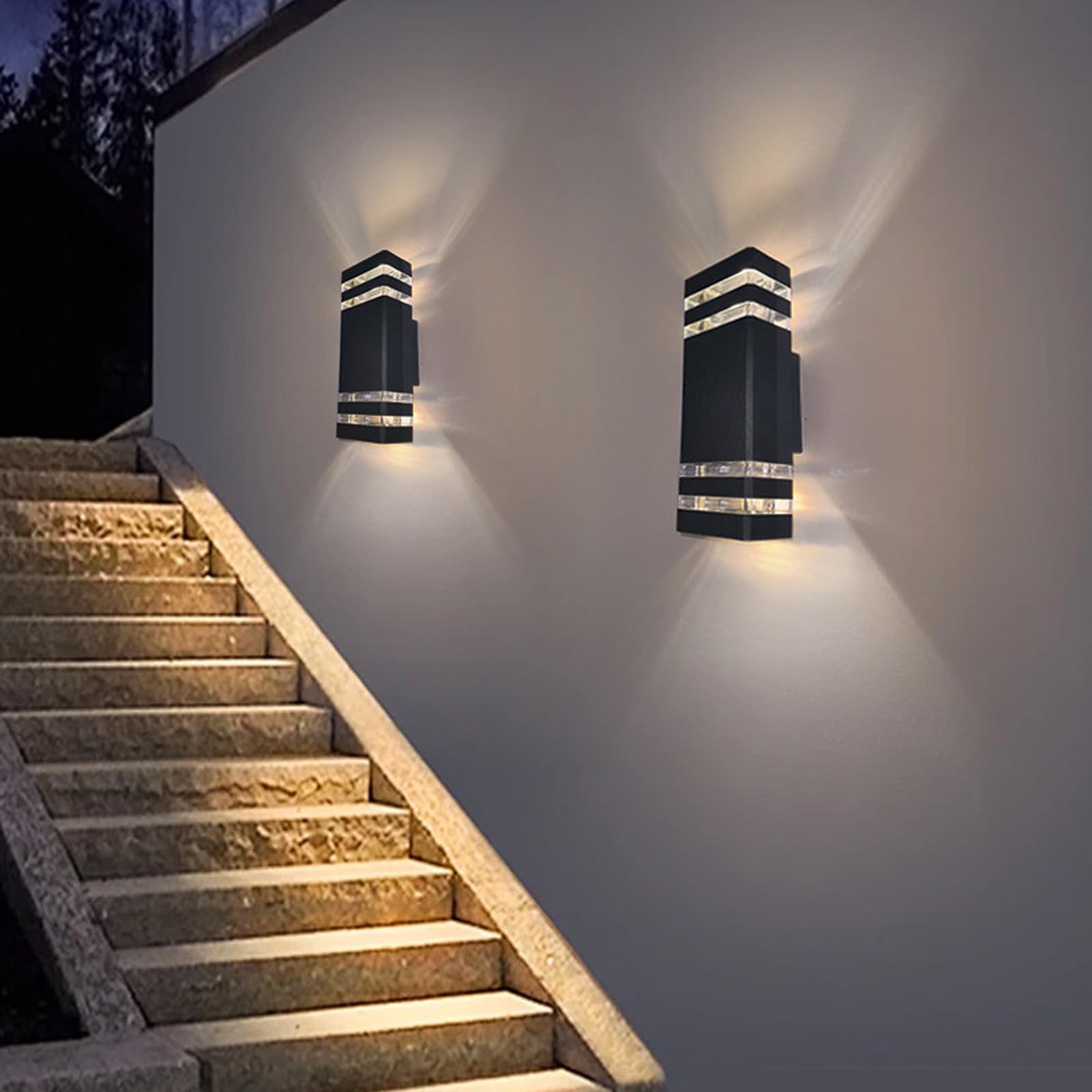 Zewnętrzna lampa ścienna E27, oświetlenie pośrednie IP65, nowoczesna dekoracyjna lampa kwadratowa, czarne aluminiowe oświetlenie wewnętrzne/zewnętrzne do ogrodu, korytarza, łazienki (