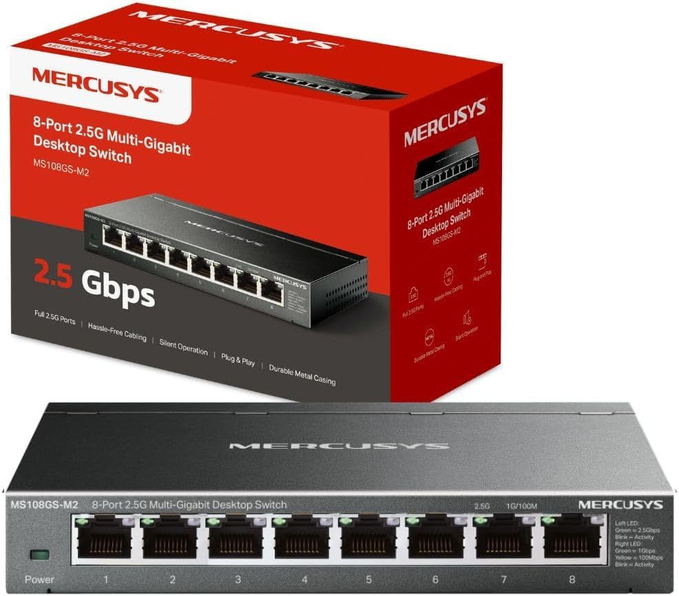 MERCUSYS MS108GS-M2 2.5GB Switch with Super fast Connections 8 Ports Ethernet Splitter Network Switch TP-Link Ethernet Switch Silent Operation Ideal for Various Scearios Durable Design Plug and Play