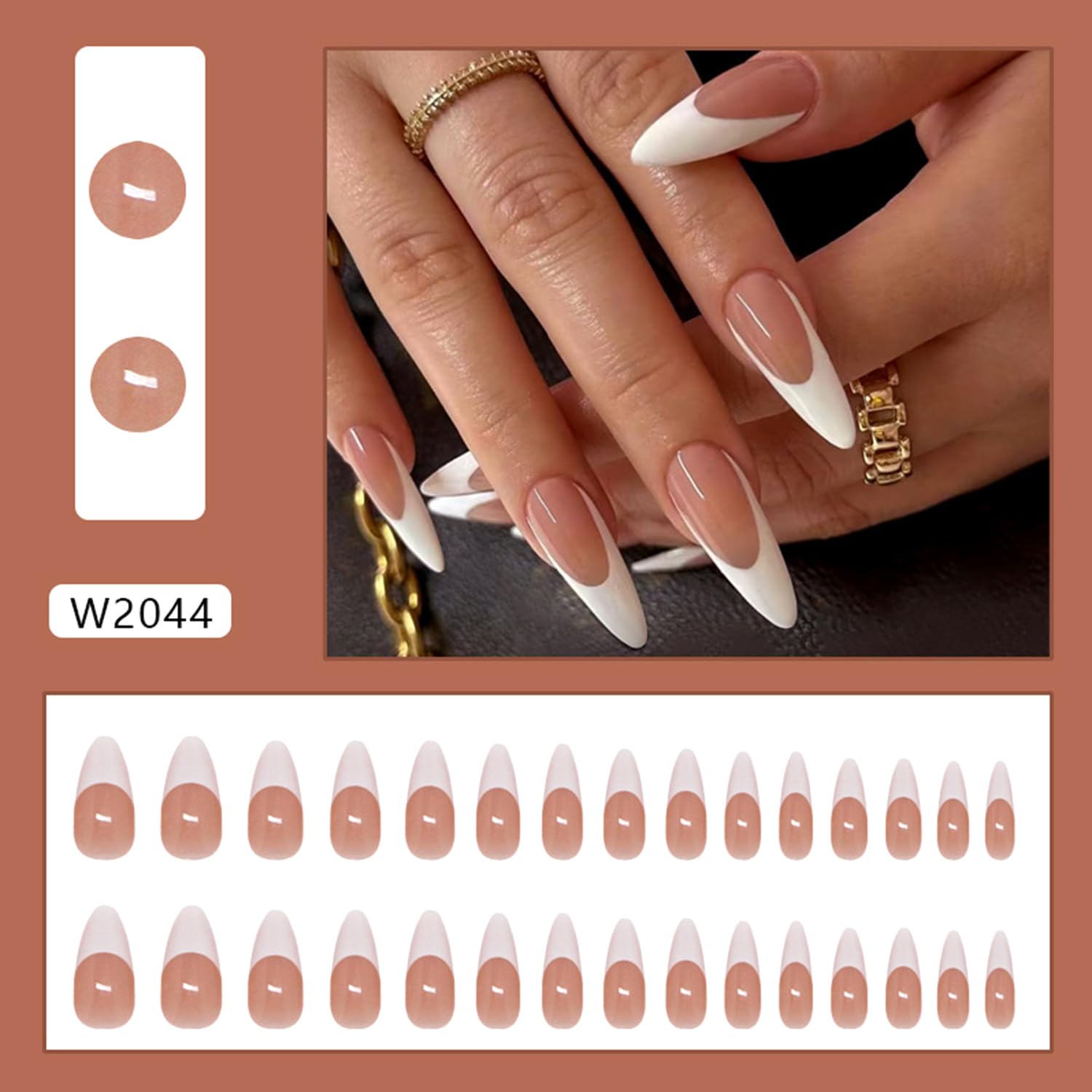 NYK1 Long Press On Nails Almond French Tip thumbnail 5