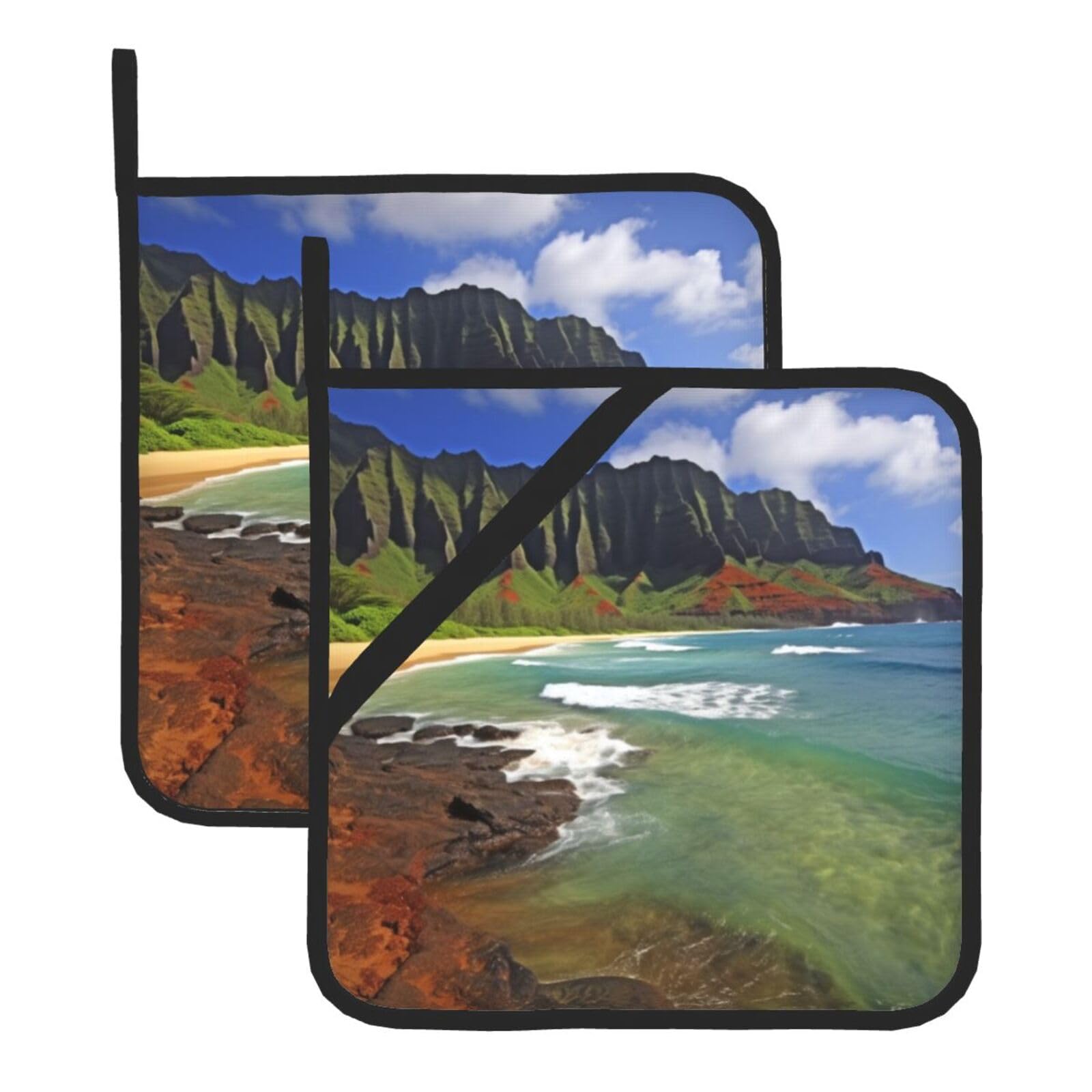 2Pcs Pot Holders for Kitchen Heat Resistant Potholder Kauai Hawaii Seashore Hot Pads for Countertops Oven Pot Holders for Cooking Baking Kitchen Hot Mat Trivet 8 inch Hot Pad