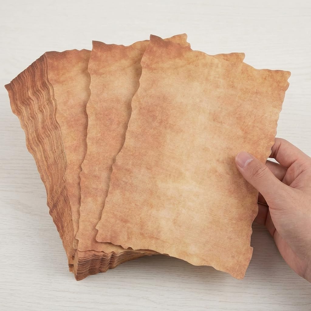 50 Sheets Vintage Old Scrapbook Paper, Antique Deckled Edge Letter Paper