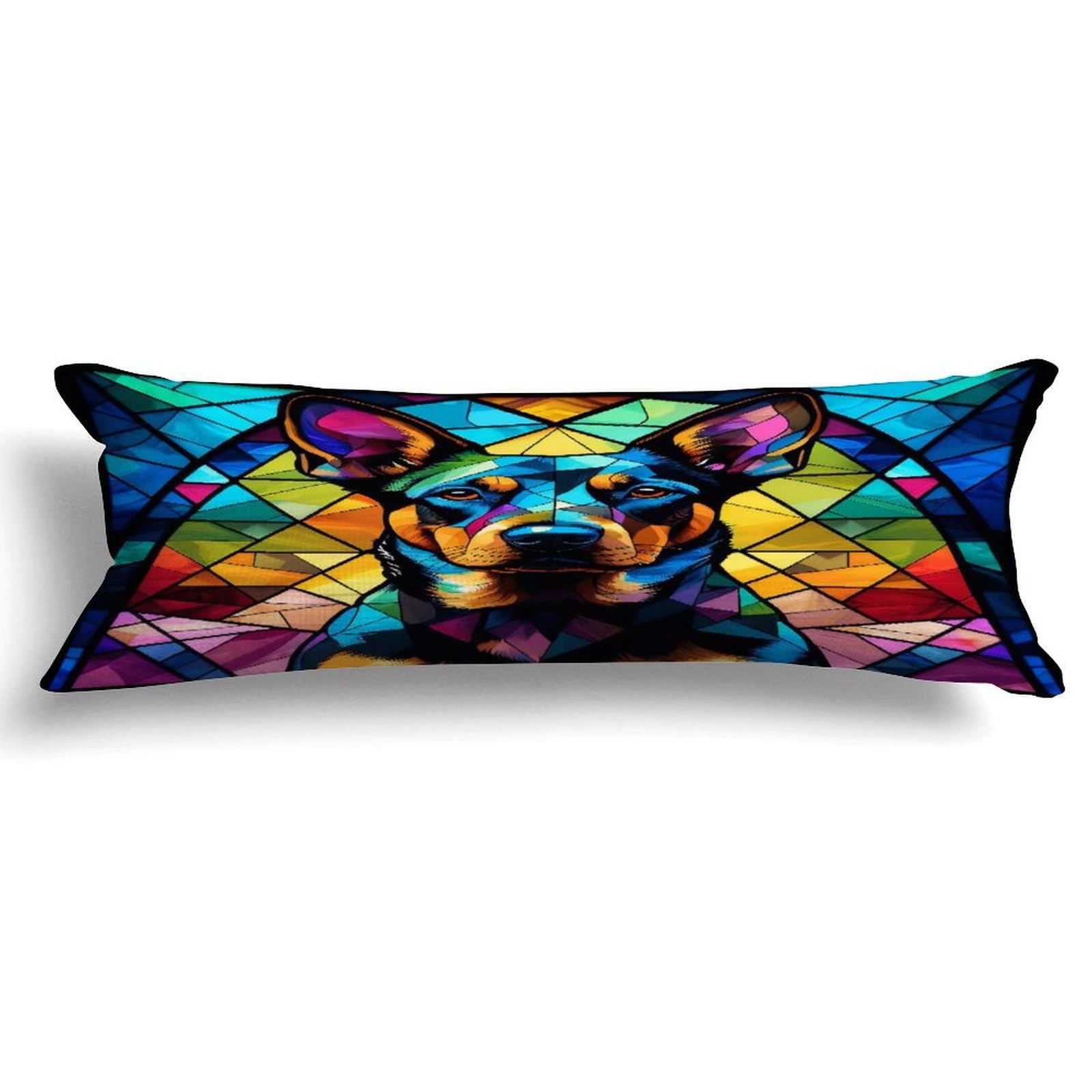 Long Pillow for Sleeping,Doberman Pincher Dog Stained Glass Long Body Pillow with Zipper 20x59in,Decorative Rectangle Body Pillowcase Case for Bedding Bedroom Sofa Couch Home Decoration