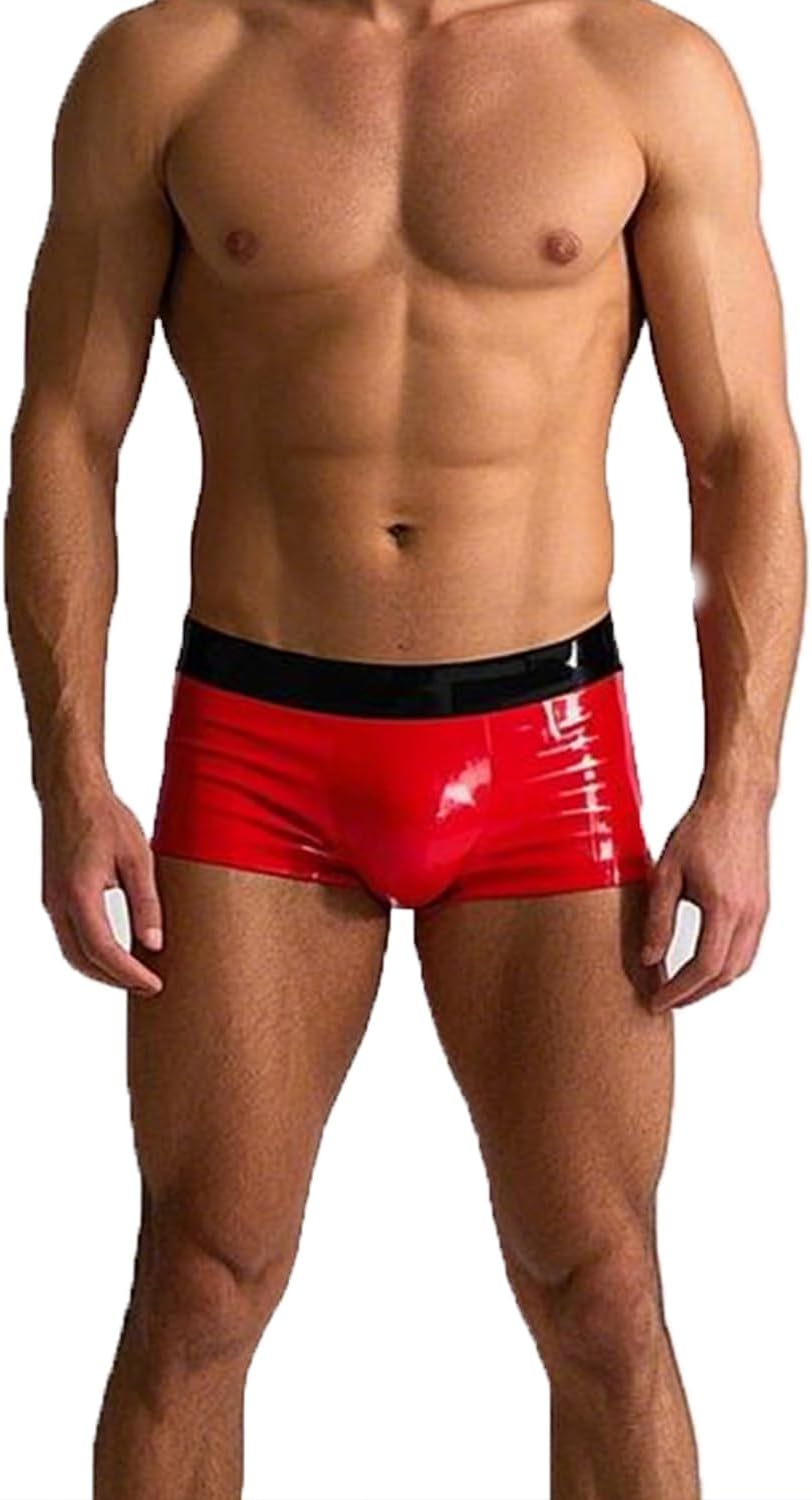 ABWL Fashion Latex Rubber Boxer Shorts for Men,Red Natural Rubber Underwear,Men's Rubber Panties Cosplay Costume Clubwear