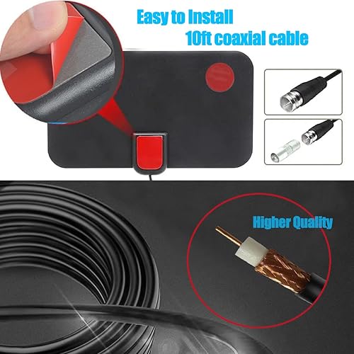 Vista 3 de Antena de TV digital para Smart TV, recepción de 360°, soporte de televisión inteligente 4K 1080p, amplificador de señal desmontable, antena HDTV