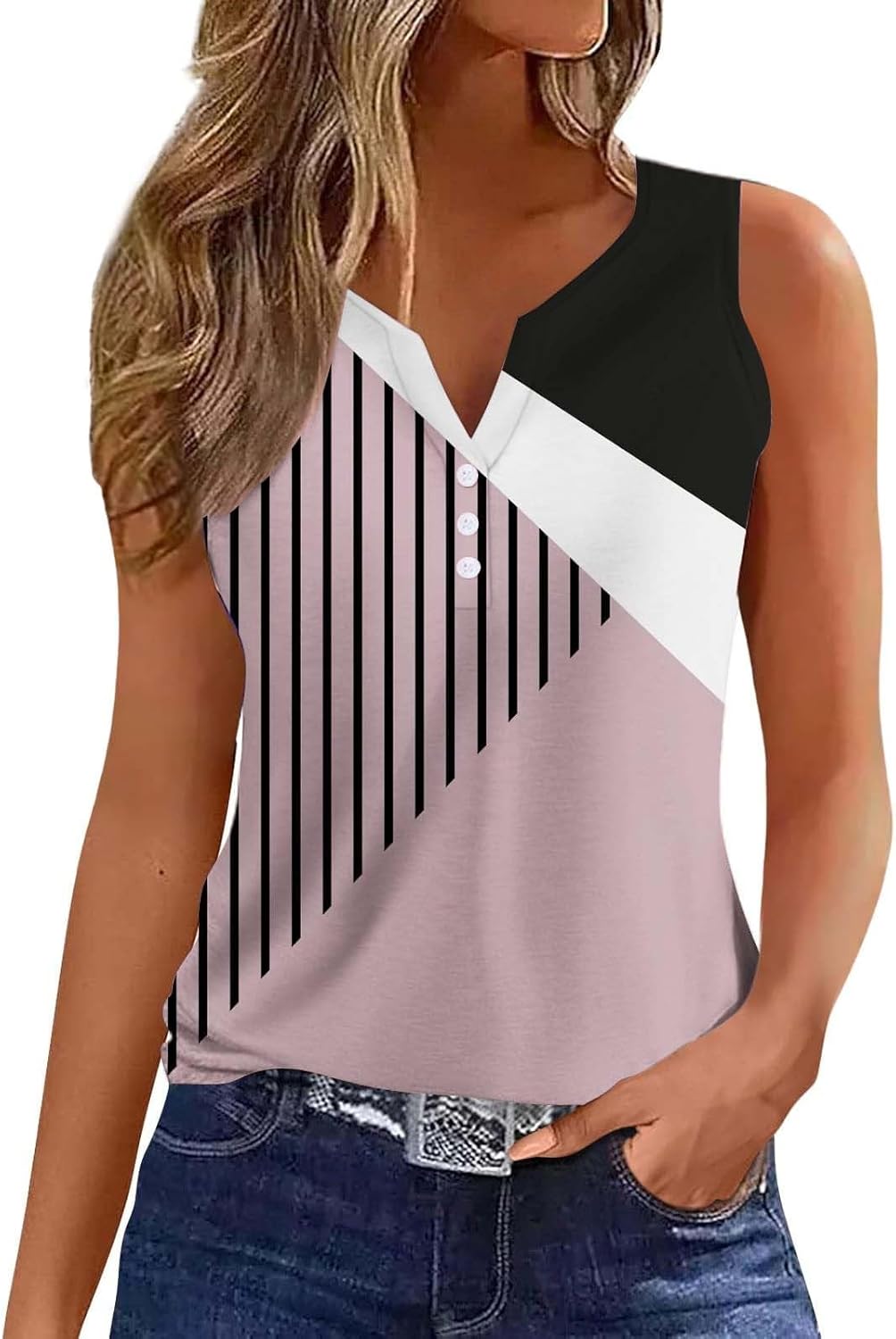 Damen Tops Ärmellos Sommer - Farbblock Tank Tops Loose Fit Blusentops
