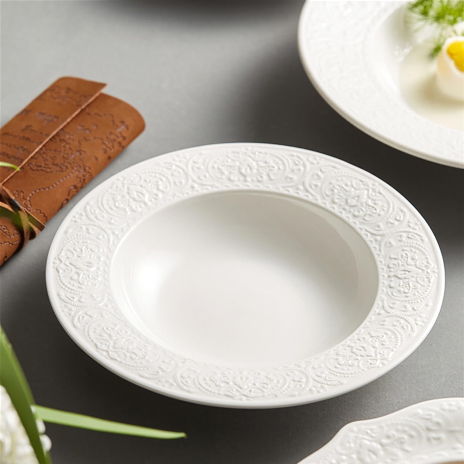 Talerze do jadalni biały ceramiczny talerz obiadowy domowy talerz na zupę okrągły głęboki talerz restauracja kawiarnia miska sałatkowa talerz deserowy talerz na przekąski talerz obiadowy (M)