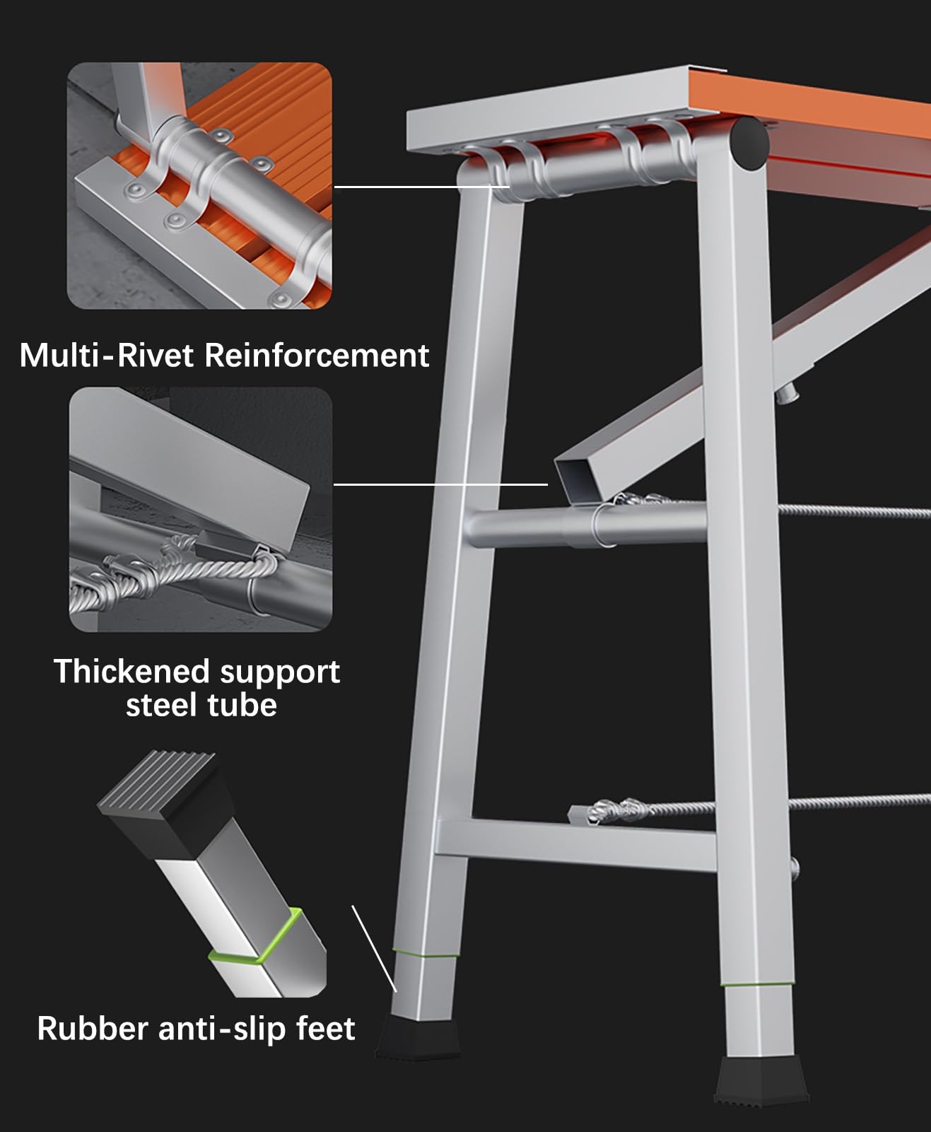 Andamio Plataforma de Andamio Regulable en Altura, Equipo de Plataforma de Trabajo Antideslizante, Tablero de Aluminio y Tubo de Acero Galvanizado, Gran Capacidad de Carga(Silver,L-120cm(47 1/4"))