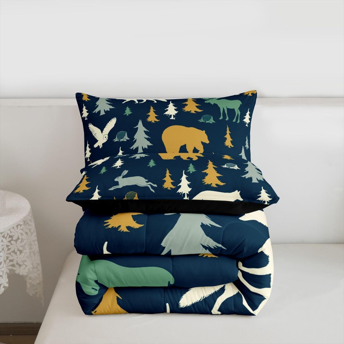 Feelyou Moose Fox Comforter Set Twin Size Soft Kids Nature Woodland Wild Animal Bedding Set with Pillow Case Farmhouse Bear Bathroom Lightweight Breathable Comforter - Image 3