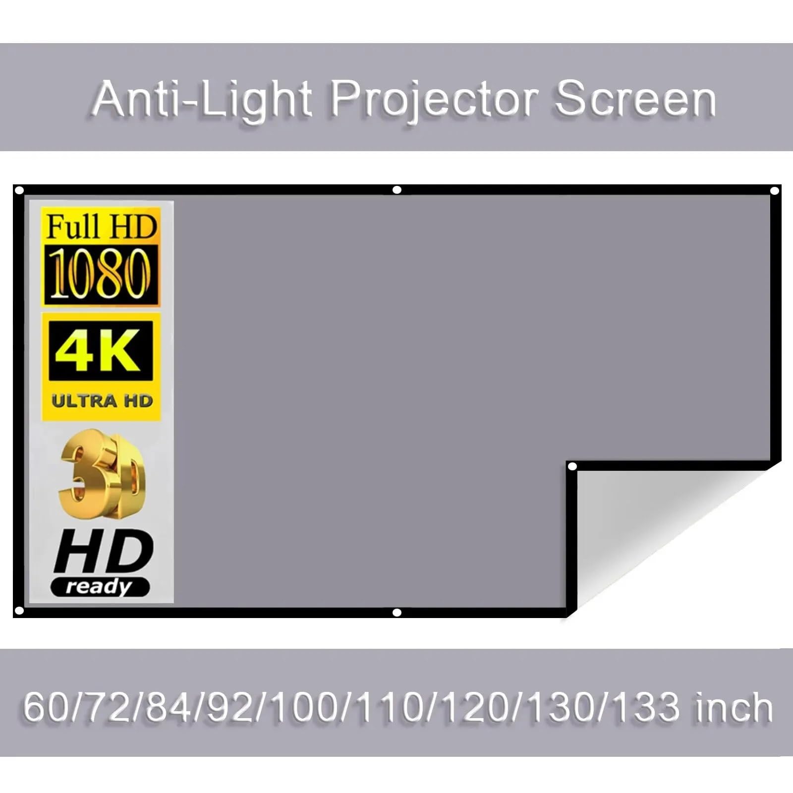 Telo proiettore Schermo di proiezione Portatile ad Alta luminosità Tenda per proiettore Anti-Luce Tessuto Riflettente in Metallo proiettore(130 inch)