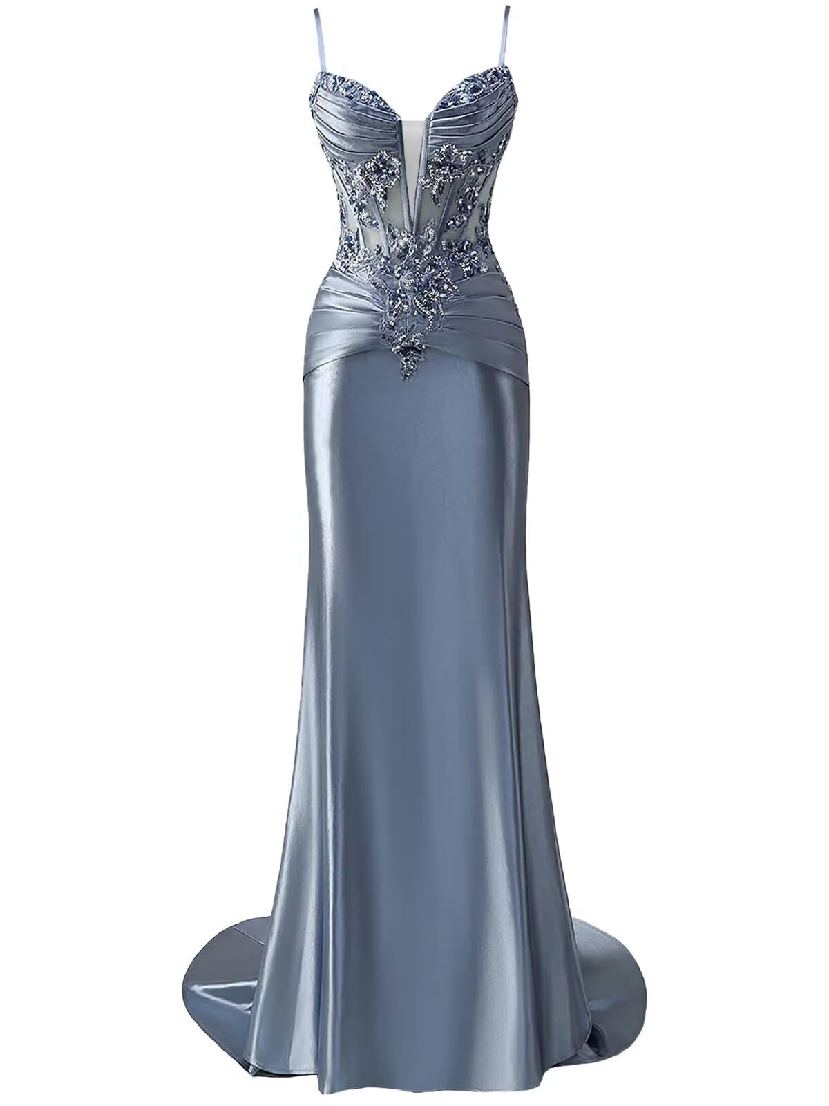 VPOAWT Mermaid Sequin Lace Corset Prom Dresses for Women 2026 Pleated Satin Long Sparkly Evening Formal Gown