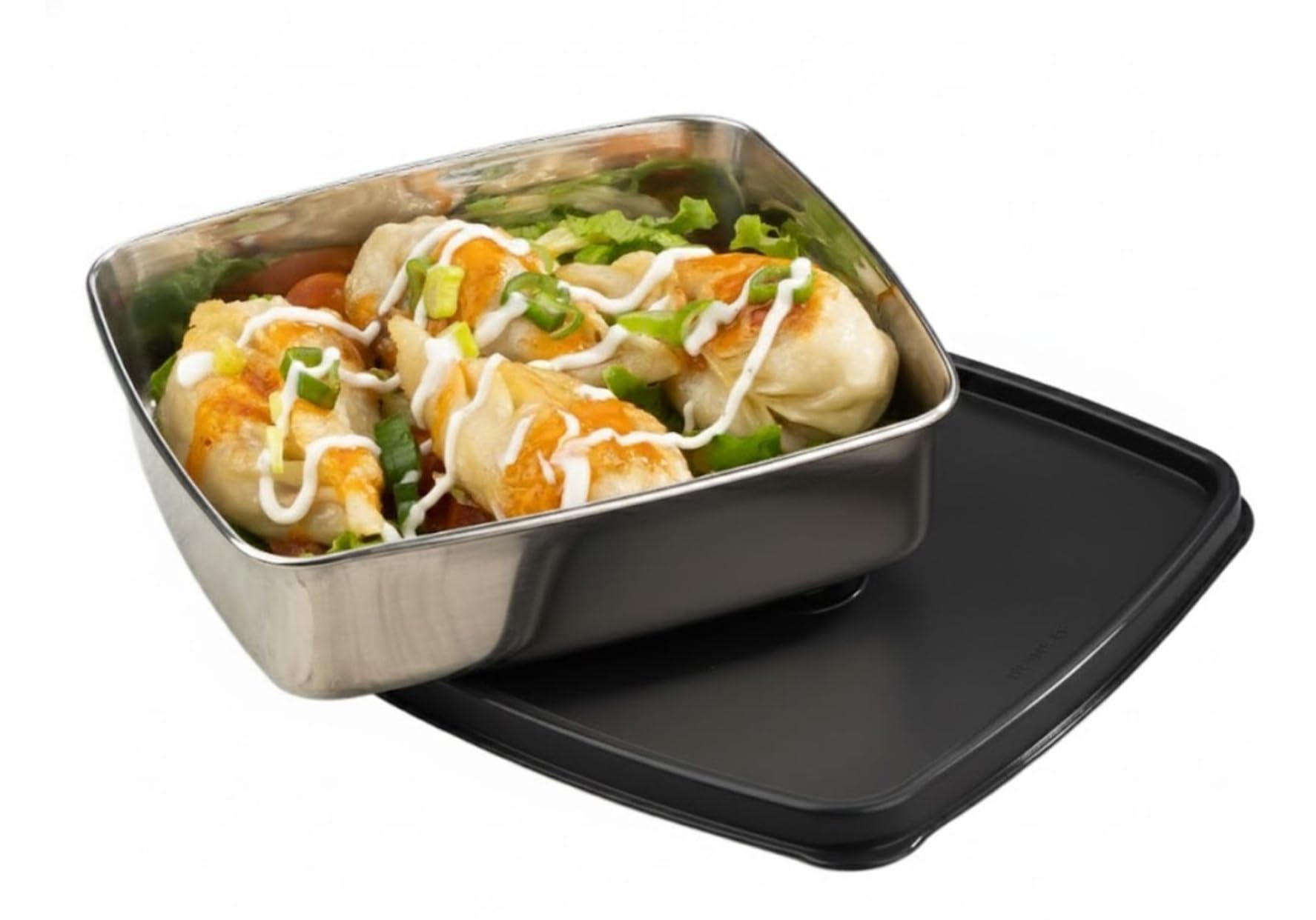 Smart 'N' Slim Stainless Steel Container | Airtight & Leakproof | Microwave Safe | Keeps Food Fresh | Great For School, Office Or Picnic Use | Useful For Leftovers ( 400Ml | Black )