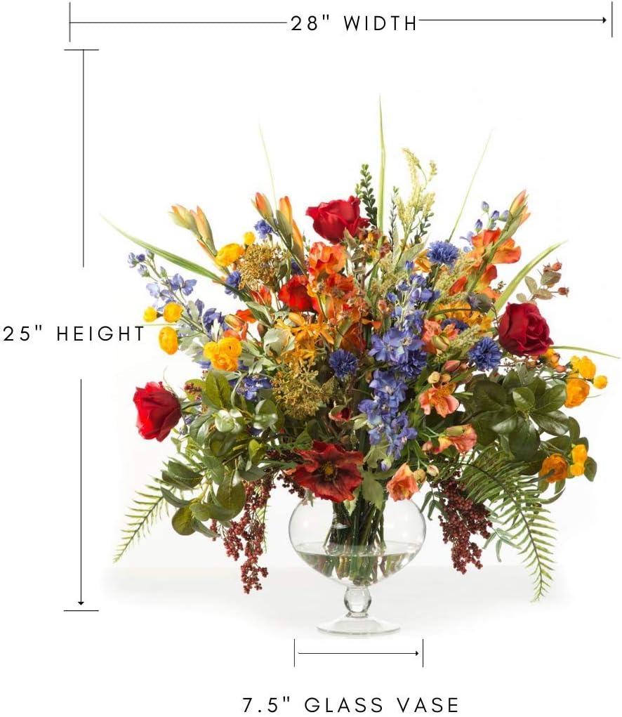 Petals Glorious Garden Artificial Silk Flower Centerpiece with Glass Vase