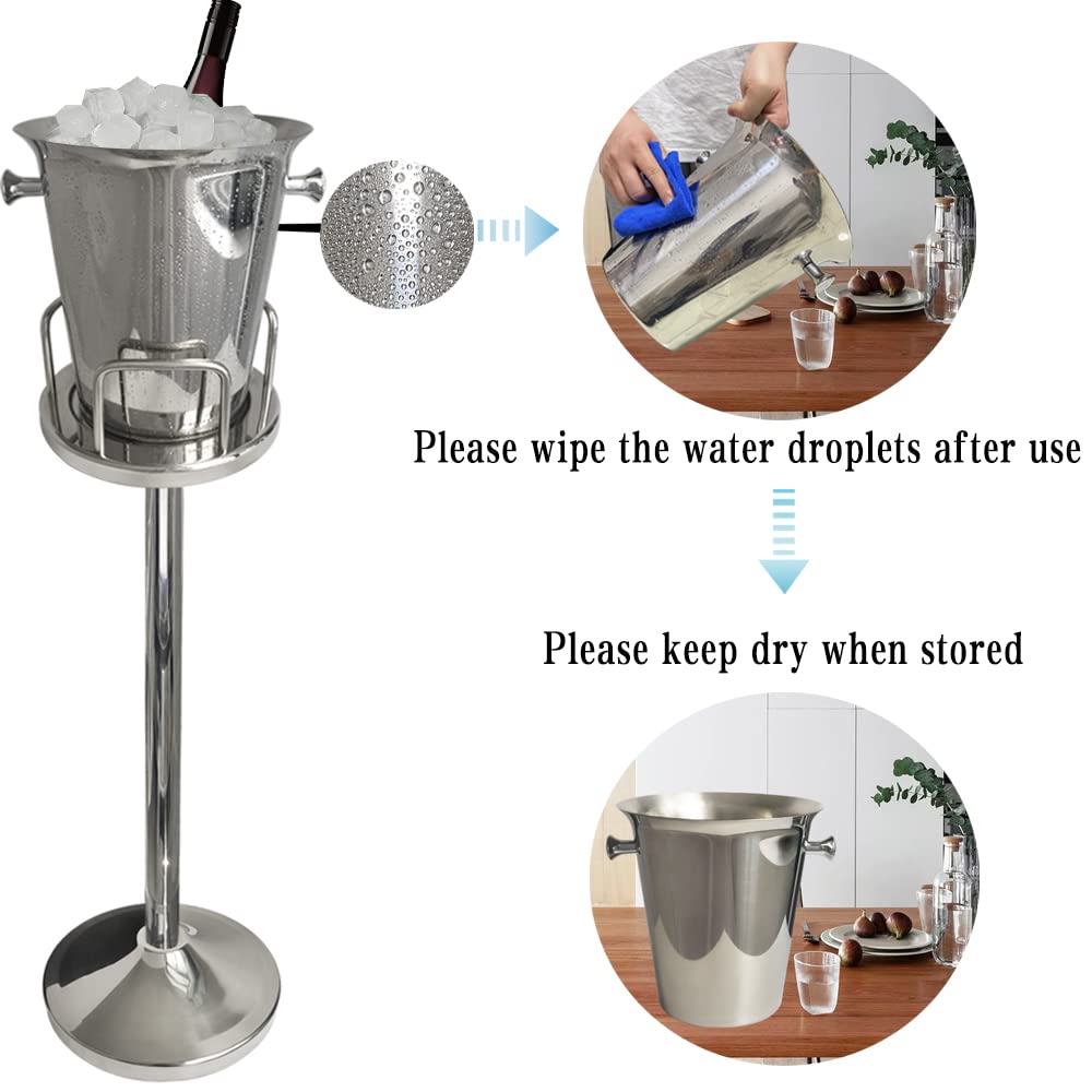 Cubitera de hielo con soporte de acero inoxidable 201, cubo de hielo martillado de 13 libras con asa de transporte para vino, champán, cerveza, clubes de karaoke, bares, fiestas (altura total: 91 cm,