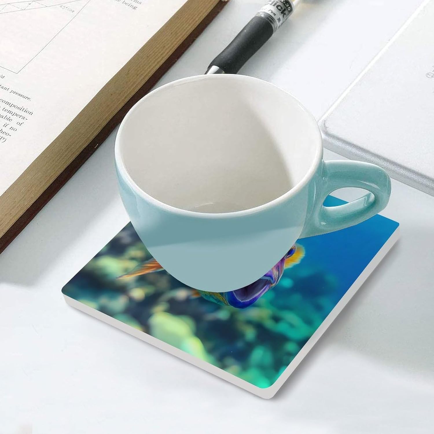 Parrotfish1 Colorful Funny Ceramic Coasters for Drink Absorbent Cup Holders Tabletop Protection
