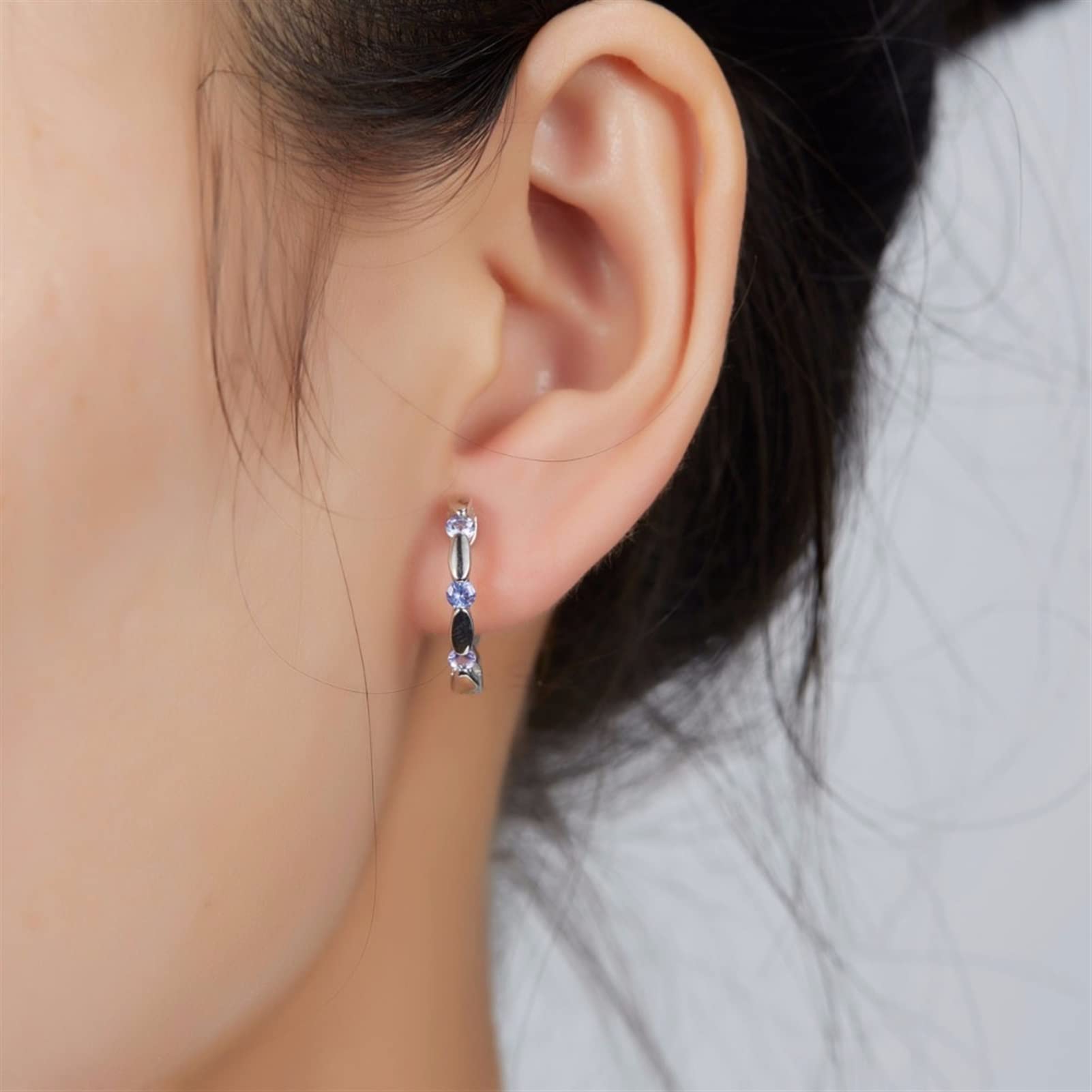 Personalisierte Ohrringe,Modeschmuck,Tansanit-Damen-Ohrstecker,Massives 925Er-Sterlingsilber,Lila Edelstein,Glänzend,Elegante Anhänger-Ohrringe
