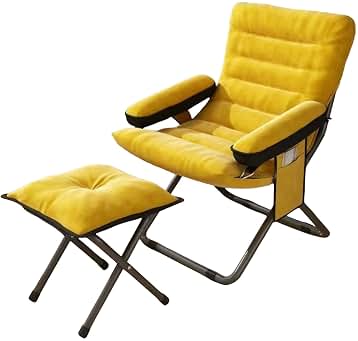 Sillas plegables de altura ajustable con grandes bolsillos de almacenamiento, cómodos asientos modernos para sala de estar, dormitorio, oficina y balcón, color amarillo, juego de 3